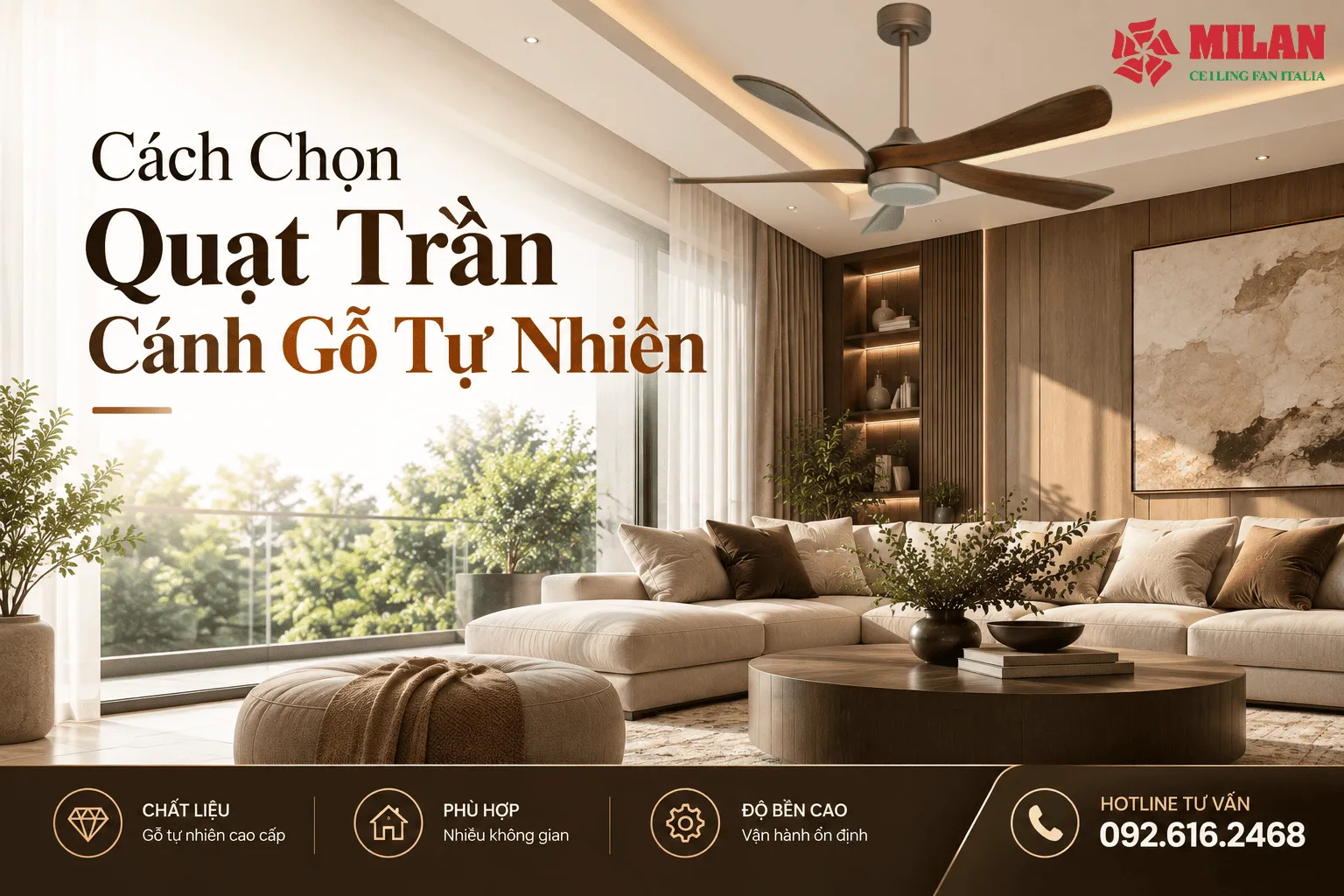 cách chọn quạt trần cánh gỗ tự nhiên